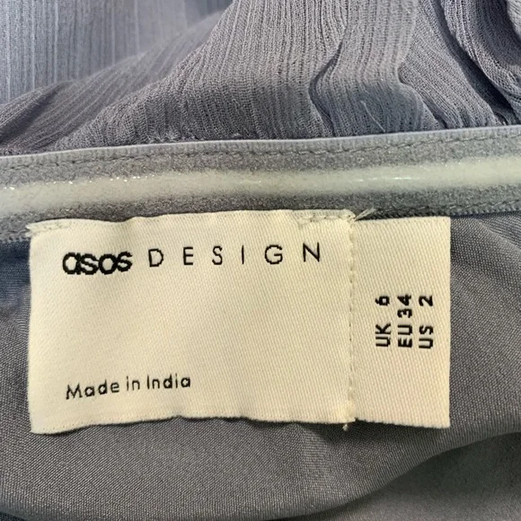 ASOS Dusty Blue Asymmetrical Ruffle Off-Shoulder Gown - Picture 9 of 9